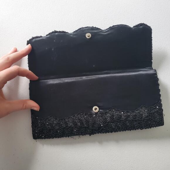Vintage Black Beaded Evening Clutch Purse Handmade Bag Formal Hong Kong - Picture 5 of 10